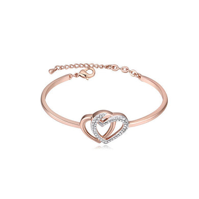 Fashion Plated Rose Gold Heart Bangle with White Austrian Element Crystal