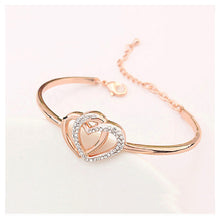 Load image into Gallery viewer, Fashion Plated Rose Gold Heart Bangle with White Austrian Element Crystal