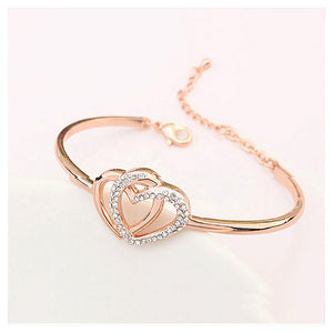 Fashion Plated Rose Gold Heart Bangle with White Austrian Element Crystal
