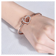 Load image into Gallery viewer, Fashion Plated Rose Gold Heart Bangle with White Austrian Element Crystal