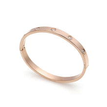 Load image into Gallery viewer, Simple Plated Rose Gold Stainless Steel Bracelet with White Austrian Element Crystal