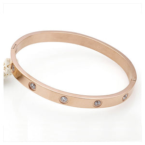 Simple Plated Rose Gold Stainless Steel Bracelet with White Austrian Element Crystal