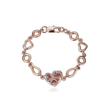 Load image into Gallery viewer, Plated Rose Gold Heart Bracelet with Red Austrian Element Crystal