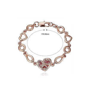 Plated Rose Gold Heart Bracelet with Red Austrian Element Crystal