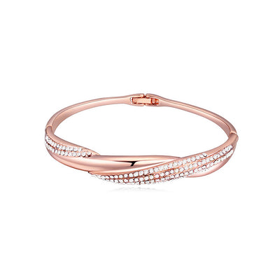 Simple Plated Rose Gold Bangle with White Austrian Element Crystal