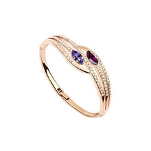 Load image into Gallery viewer, Sparkling Plated Rose Gold Bangle with Purple Austrian Element Crystal