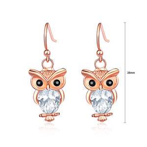 Cute Owl Earrings with White Austrian Element Crystal