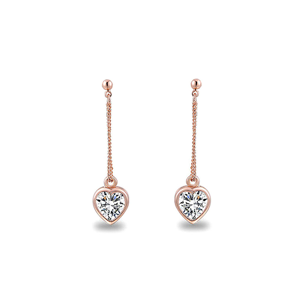 Simple Plated Gold Rose Earrings with White Austrian Element Crystal