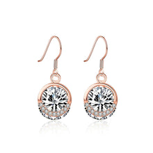 Load image into Gallery viewer, 925 Sterling Silver Plated Rose Gold Earrings with White Austrian Element Crystal
