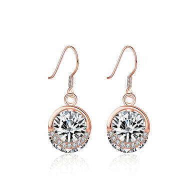 925 Sterling Silver Plated Rose Gold Earrings with White Austrian Element Crystal