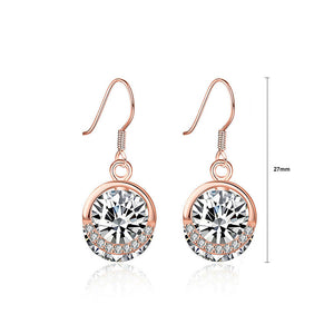 925 Sterling Silver Plated Rose Gold Earrings with White Austrian Element Crystal
