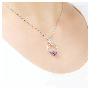 925 Sterling Silver Angel Wing Pendant with Purple Austrian Element Crystal and Necklace - Glamorousky