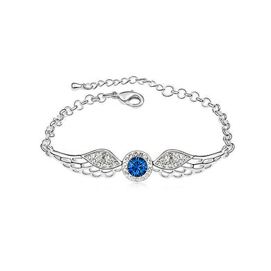Simple Angel Wings Bracelet with Blue Austrian Element Crystal