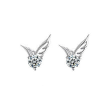 Load image into Gallery viewer, Simple Angel Wing Stud Earrings with White Austrian Element Crystal
