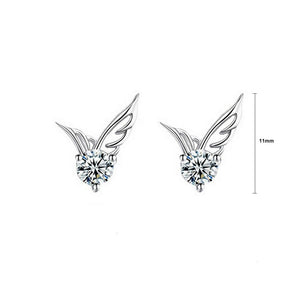 Simple Angel Wing Stud Earrings with White Austrian Element Crystal
