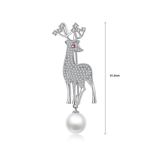 Sparkling Deer Brooch with White Cubic Zircon and Fashion Pearl