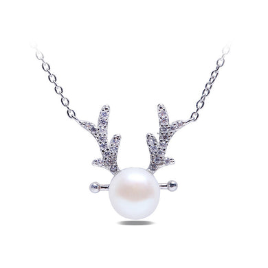925 Sterling Silver Elk Necklace with White Freshwater Cultured Pearl
