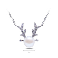 Load image into Gallery viewer, 925 Sterling Silver Elk Necklace with White Freshwater Cultured Pearl