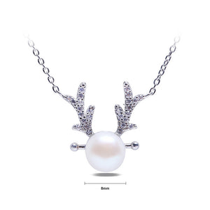 925 Sterling Silver Elk Necklace with White Freshwater Cultured Pearl