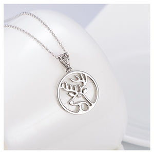 925 Sterling Silver Elk Pendant with White Austrian Element Crystal and Necklace