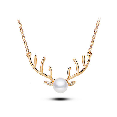 Cute Elk Necklace with White Fashion Pearl