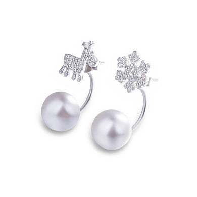 925 Sterling Silver Deer Snow Earrings with Fashion Pearls