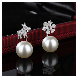 925 Sterling Silver Deer Snow Earrings with Fashion Pearls