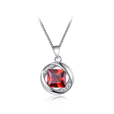 925 Sterling Silver January Birthday Pendant with Red Cubic Zircon and Necklace