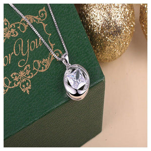 925 Sterling Silver April Birthday Stone Pendant with White Cubic Zircon and Necklace - Glamorousky