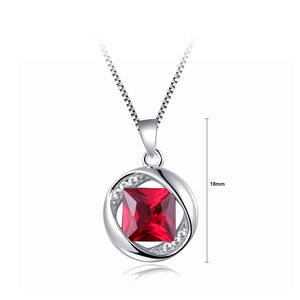 925 Sterling Silver July Birthday Stone Pendant with Red Cubic Zircon and Necklace