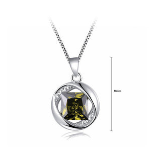 925 Sterling Silver August Birthday Stone Pendant with Green Cubic Zircon and Necklace - Glamorousky