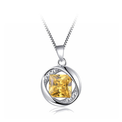 925 Sterling Silver November Birthday Stone Pendant with Yellow Cubic Zircon and Necklace