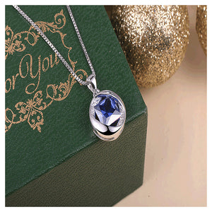 925 Sterling Silver December Birthday Stone Pendant with Blue Cubic Zircon and Necklace