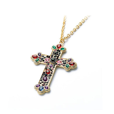Fashion Cross Pendant with Colorful Austrian Element Crystal and Necklace