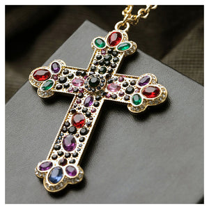 Fashion Cross Pendant with Colorful Austrian Element Crystal and Necklace
