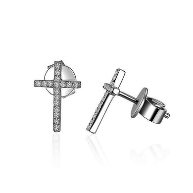 Sparkling Cross Stud Earrings with White Austrian Element Crystal