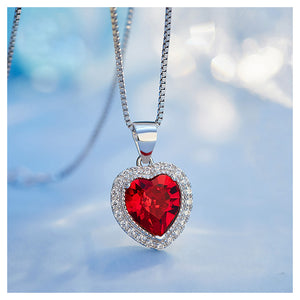 January Birthday Stone Heart Pendant with Red Cubic Zircon and Necklace
