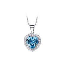 Load image into Gallery viewer, March Birthstone Heart Pendant with Blue Cubic Zircon and Necklace