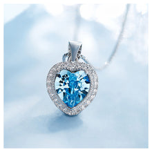 Load image into Gallery viewer, March Birthstone Heart Pendant with Blue Cubic Zircon and Necklace