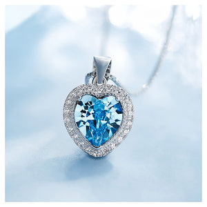 March Birthstone Heart Pendant with Blue Cubic Zircon and Necklace