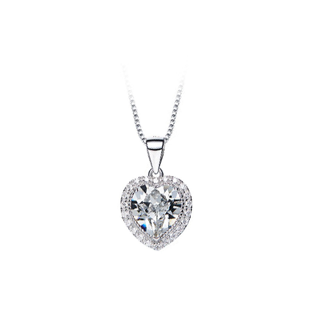 April Birthday Stone Heart Pendant with White Cubic Zircon and Necklace