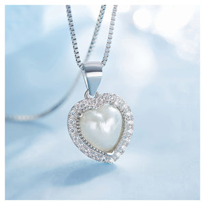 June Birthday Stone White Heart Pendants with Cubic Zircons and Necklaces