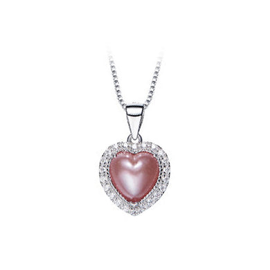 July Birthday Stone Pink Heart Pendant with Cubic Zircon and Necklace