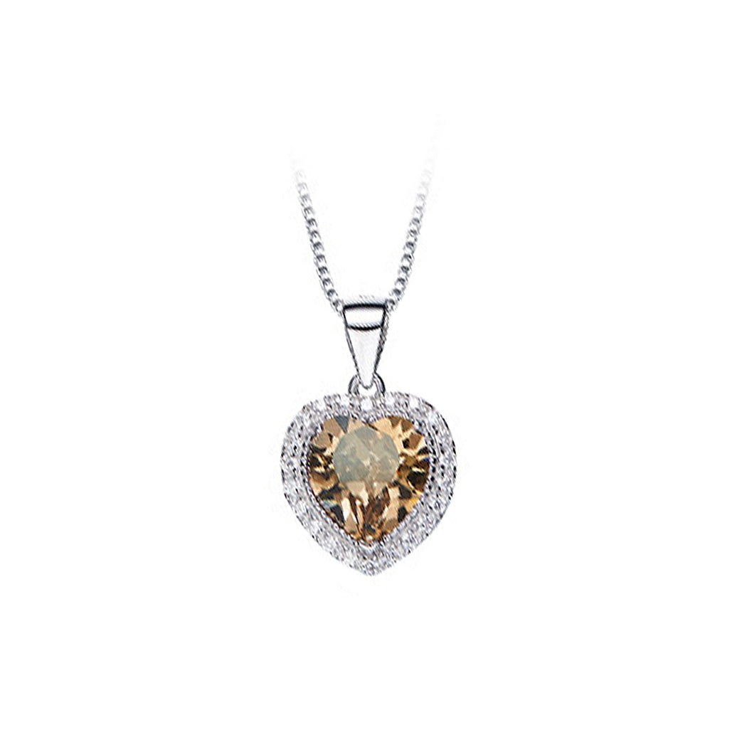 August Birthday Stone Heart Pendant with Champagne Gold Cubic Zircon and Necklace