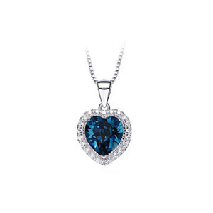 September Birthday Stone Heart Pendant with Blue Cubic Zircon and Necklace