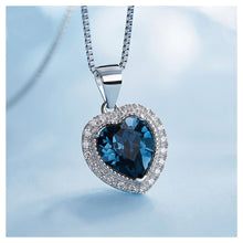 Load image into Gallery viewer, September Birthday Stone Heart Pendant with Blue Cubic Zircon and Necklace