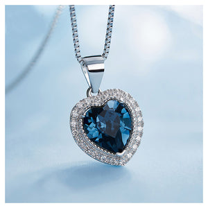 September Birthday Stone Heart Pendant with Blue Cubic Zircon and Necklace