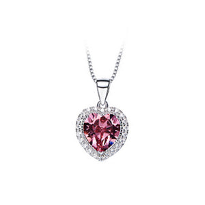 October Birthday Stone Heart Pendants with Rose Red Cubic Zircon and Necklace