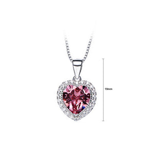 October Birthday Stone Heart Pendants with Rose Red Cubic Zircon and Necklace