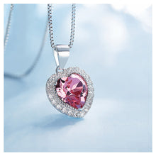 Load image into Gallery viewer, October Birthday Stone Heart Pendants with Rose Red Cubic Zircon and Necklace
